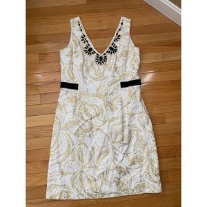 Lilly Pulitzer Gold and White Cocktail Dress with Black and Gold beading